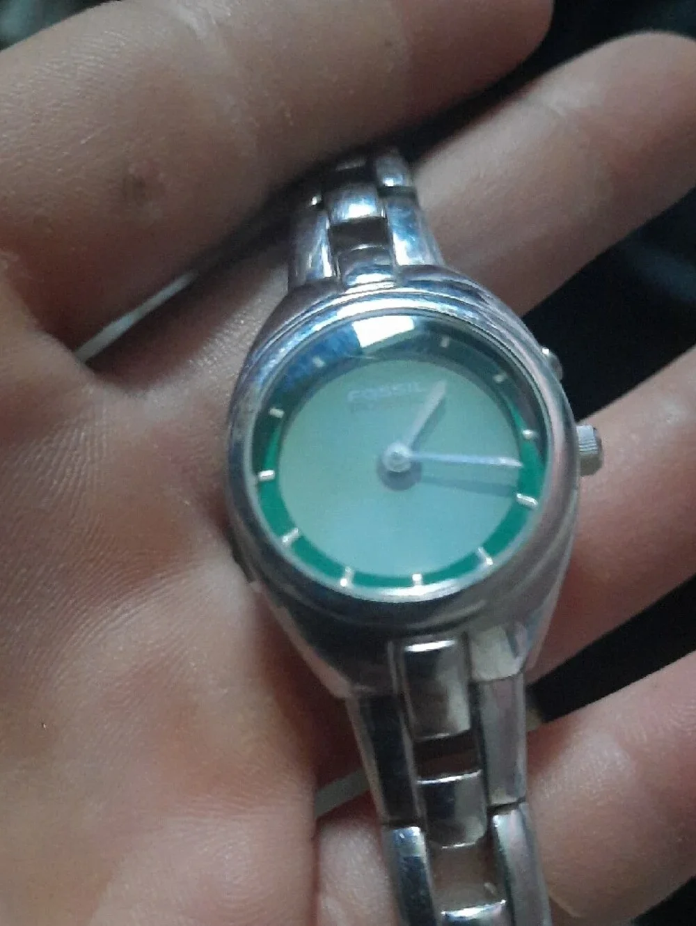 Fossil Silver Bracelet Watch with Green Dial